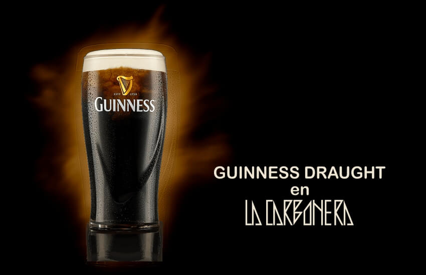 cERVEZA GUINNESS DRAUGHT CON FONDO NEGRO. LO TENEMOS EN LA CARBONERA