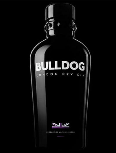 Ginebra Bulldog Botella y tapon nergro con letras blancas