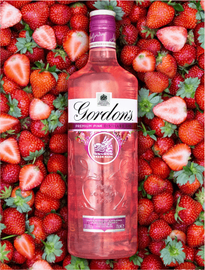 Botella de Gordons entre fresas